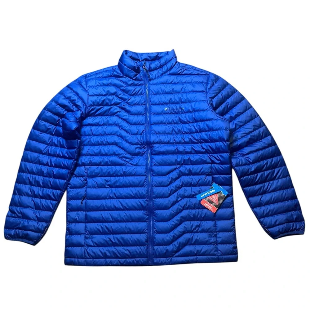 Columbia Men's Large Woodrose Crest Omni-Heat Down Jacket Zipper Pockets Blue